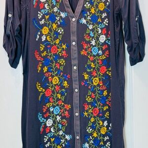 Embroidered Long Sleeve Dress with Floral Design